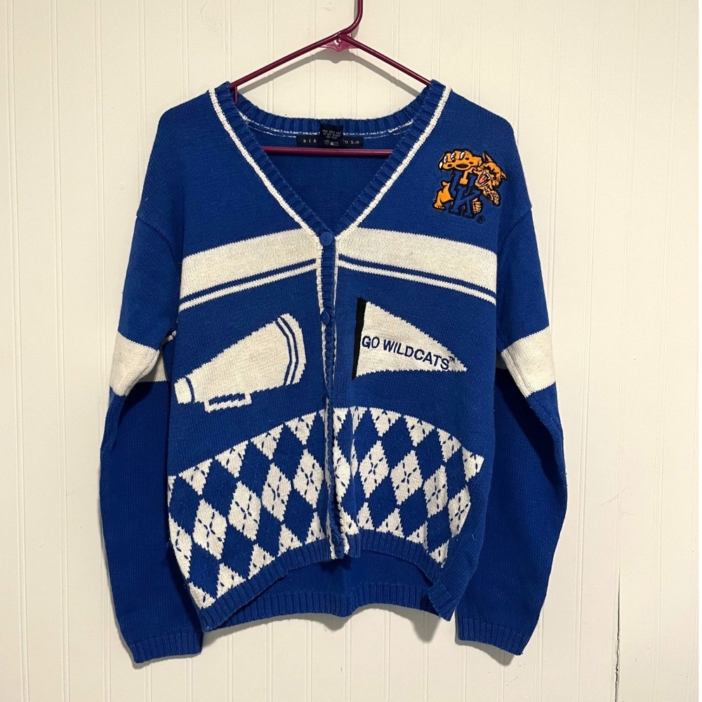 Vintage Birch Bros Cardigan Sweater Womens S Blue Kentucky Wildcats Argyle